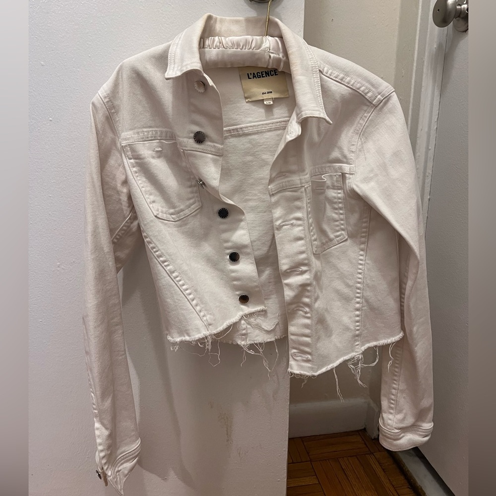 L’AGENCE white denim cropped jacket